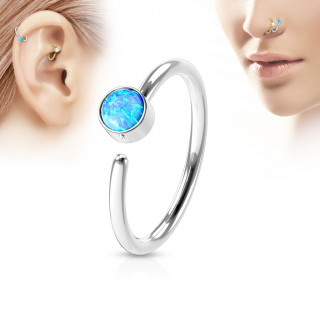 Piercing anneau tragus / nez acier à opale bleue
