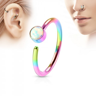 Piercing anneau tragus / nez arc-en-ciel  opale blanche