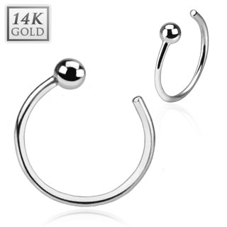 Piercing anneau tragus / nez en or blanc 14 carats avec anneau  boule