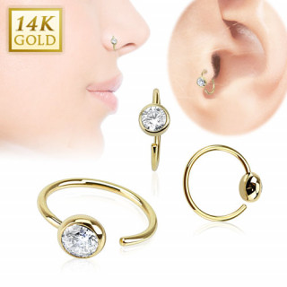 Piercing anneau tragus / nez en or 14 carats avec boule sertie d'un zirconium