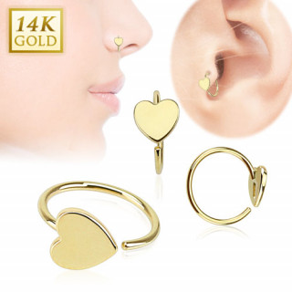 Piercing anneau tragus / nez en or 14 carats avec coeur