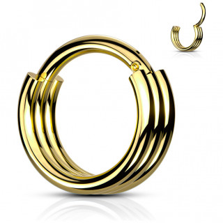 Piercing anneau triplé en acier Doré à segment charnière