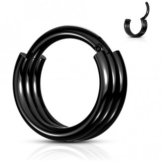 Piercing anneau triplé en acier Noir à segment charnière