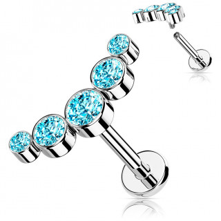 Piercing à arc pavé de strass (lèvre, hélix...) - bleu aqua