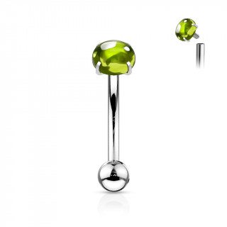 Piercing arcade acier à cabochon Vert (filetage interne)