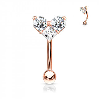 Piercing arcade  coeur de zirconiums assembls - Plaqu or rose