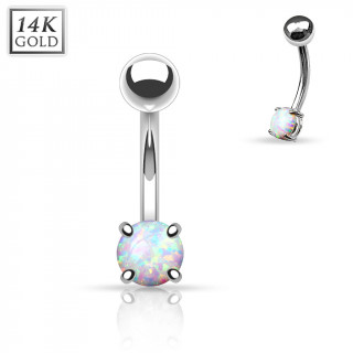 Piercing arcade courb en or blanc 14 carats avec Opale synthtique