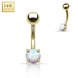 Piercing arcade courb en or jaune 14 carats avec Opale synthtique