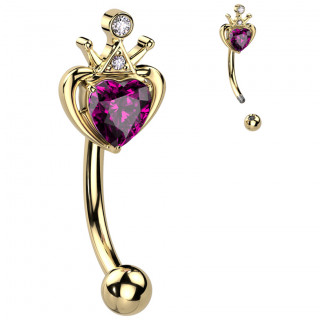 Piercing arcade dor  coeur rose couronn