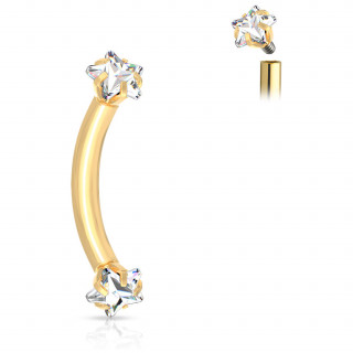Piercing arcade doré à embouts étoiles strass (filetage interne)
