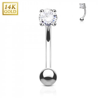 Piercing arcade en or blanc 14 carats avec zirconium rond - clair