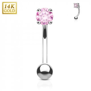 Piercing arcade en or blanc 14 carats avec zirconium rond - rose