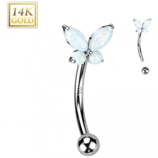 Piercing arcade en or blanc 14 carats  papillon d'opales