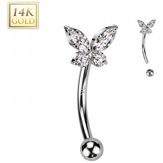 Piercing arcade en or blanc 14 carats  papillon zirconiums