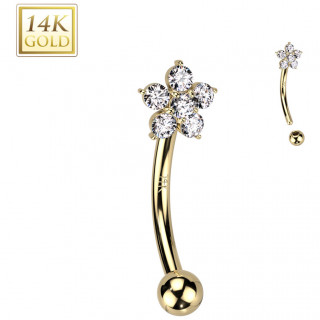 Piercing d'arcade en or jaune 14 carats  fleur zirconiums