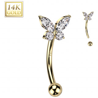 Piercing arcade en or jaune 14 carats  papillon zirconiums