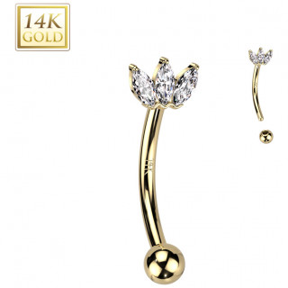 Piercing arcade en or jaune 14 carats  Triple Marquise zirconiums