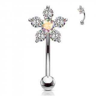 Piercing arcade  fleur pave de strass - Clair et aurore borale