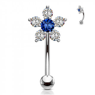 Piercing arcade  fleur pave de strass - Clair et bleu