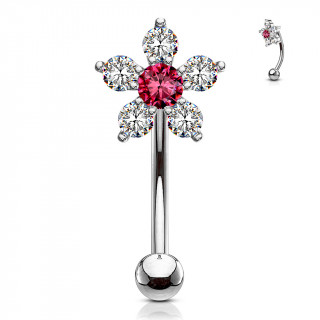 Piercing arcade  fleur pave de strass - Clair et rose