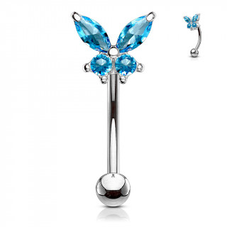 Piercing arcade à papillon pavé de strass - Bleu aqua