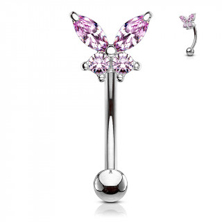 Piercing arcade  papillon pav de strass - Rose