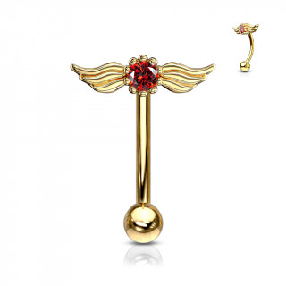 Piercing arcade plaqu or cristal rouge  ailes d'ange