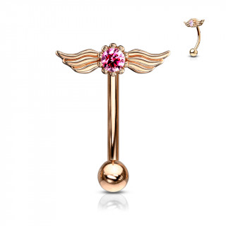 Piercing arcade plaqu or rose cristal  ailes d'ange