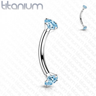 Piercing arcade Titane G23  Filetage interne et strass - Bleu aqua