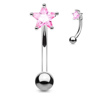 Piercing banane acier  toile strass rose