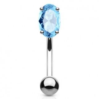 Piercing banane acier  pierre ovale bleu aqua