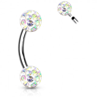 Piercing banane acier  boule frido (filetage interne) - Aurore Borale