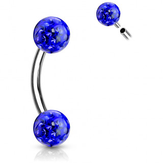 Piercing banane acier  boule frido (filetage interne) - Bleu