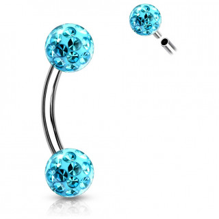 Piercing banane acier  boule frido (filetage interne) - Bleu aqua