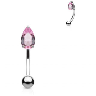 Piercing banane acier  goutte zirconium rose