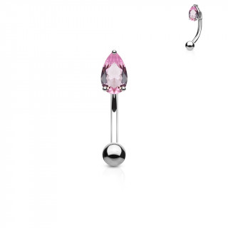 Piercing banane acier  goutte zirconium rose