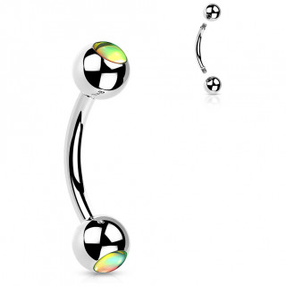 Piercing banane  boules serties de pierres iridescentes vertes (arcade, hlix...)