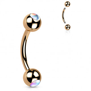 Piercing banane Cuivr  boules serties de pierres iridescentes (arcade, hlix...)