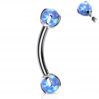 Piercing banane en acier  perles d'opale bleues (filetage interne)