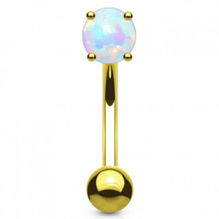 Piercing banane plaqué or griffé opale blanche