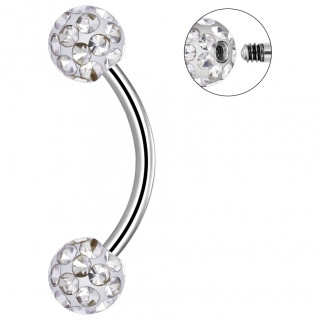 Piercing banane Titane � boules pav�es de zirconiums (arcade, rook, jestrum...)