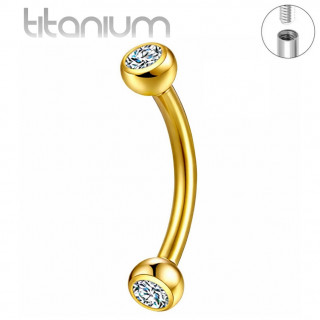 Piercing banane Titane dor� � demi-sph�res serties zirconium (arcade, rook, jestrum...)