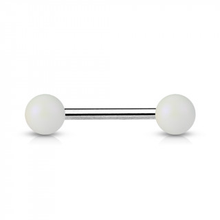 Piercing barbell  perles blanc mat