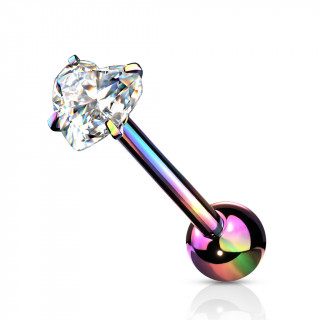 Piercing barbell acier arc en ciel  coeur zirconium griff