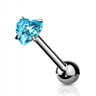 Piercing barbell acier  coeur zirconium griff - Bleu aqua