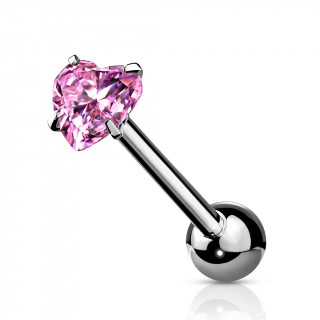 Piercing barbell acier  coeur zirconium griff - Rose