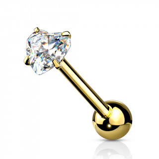 Piercing barbell acier doré à coeur zirconium griffé
