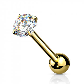 Piercing barbell acier doré à zirconium griffé