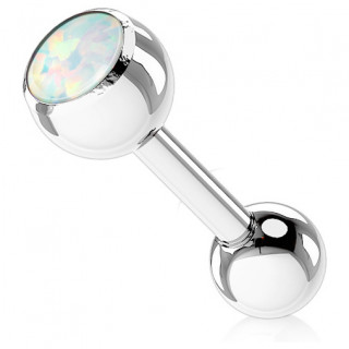 Piercing barbell acier serti opale blanche