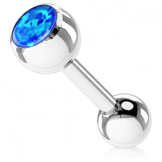 Piercing barbell acier serti opale bleue